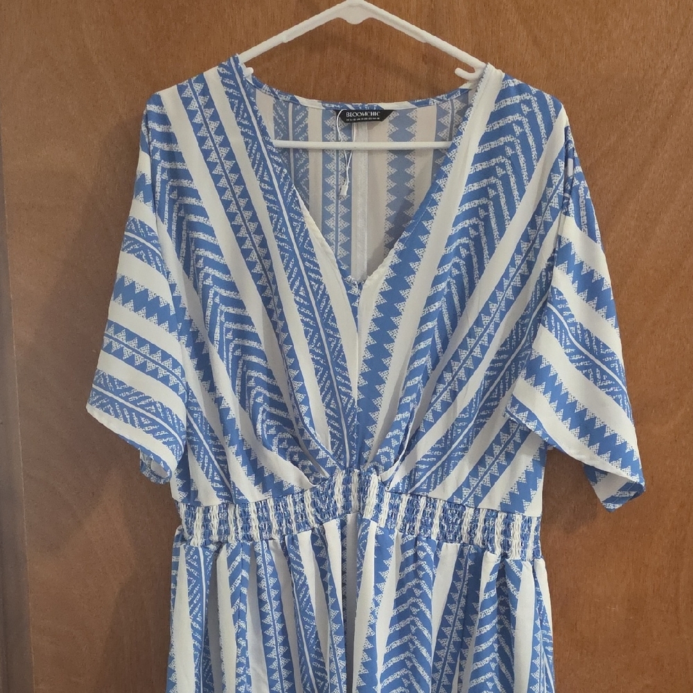 BloomChic Blue and White Patterned Maxi Dress